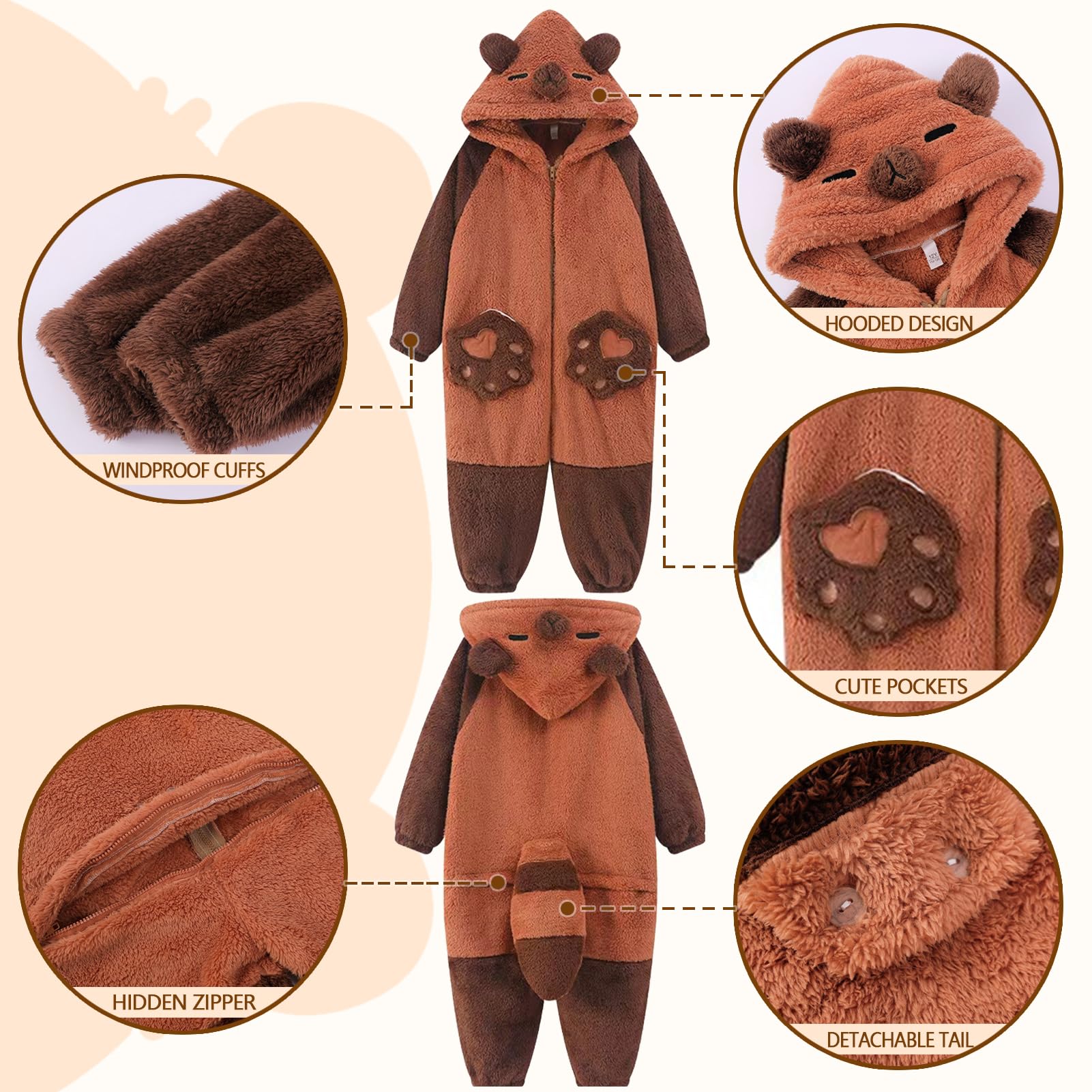 Pigiama Tuta Capibara Unisex Adulto Animale Onesie Cosplay Halloween Carnevale Costume Donna Pigiama Costume Animale Inverno
