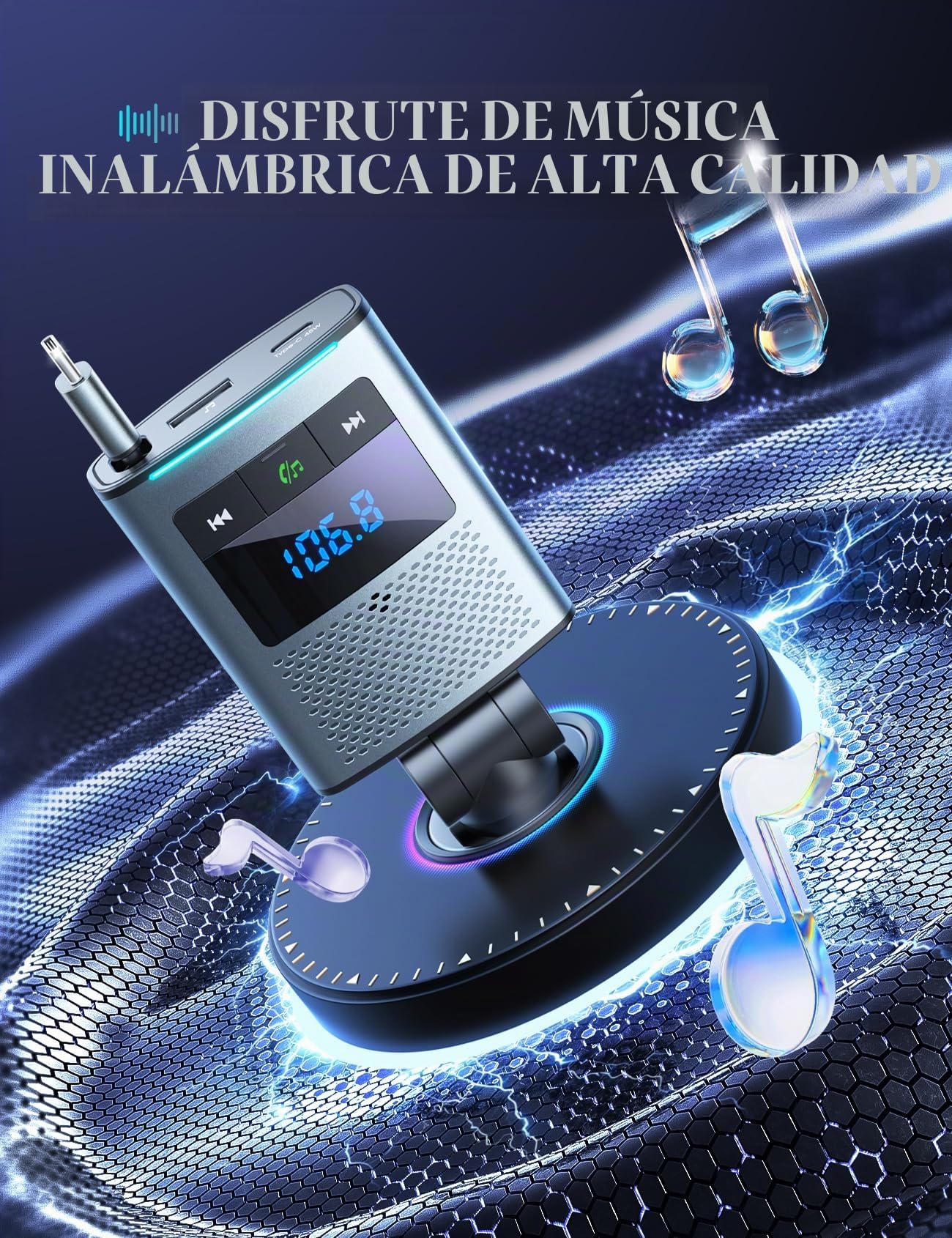 JOYROOM 90W Transmisor FM Bluetooth 5.4 Coche, 【100cm Cable Retráctil】 2025 Manos Libres Coche Bluetooth, 24V/12V Cargador Coche Carga Rápida, Accesorios Coche Interior para iPhone 17/Samsung