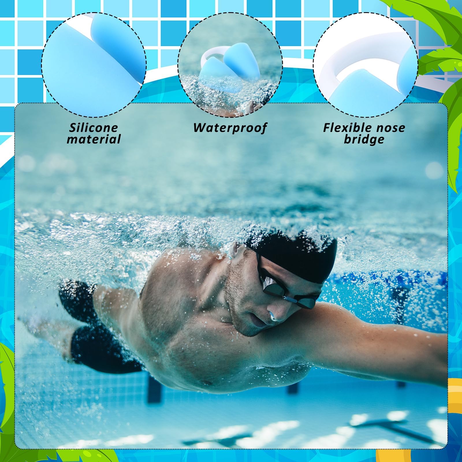 Tappi per Naso in Silicone Impermeabili, 2 PCS Nasello Invisibile Clip, Tappo Naso Piscina, Riutilizzabile, con Scatola Portaoggetti, Adatto ai Principianti del Nuoto e del Surf