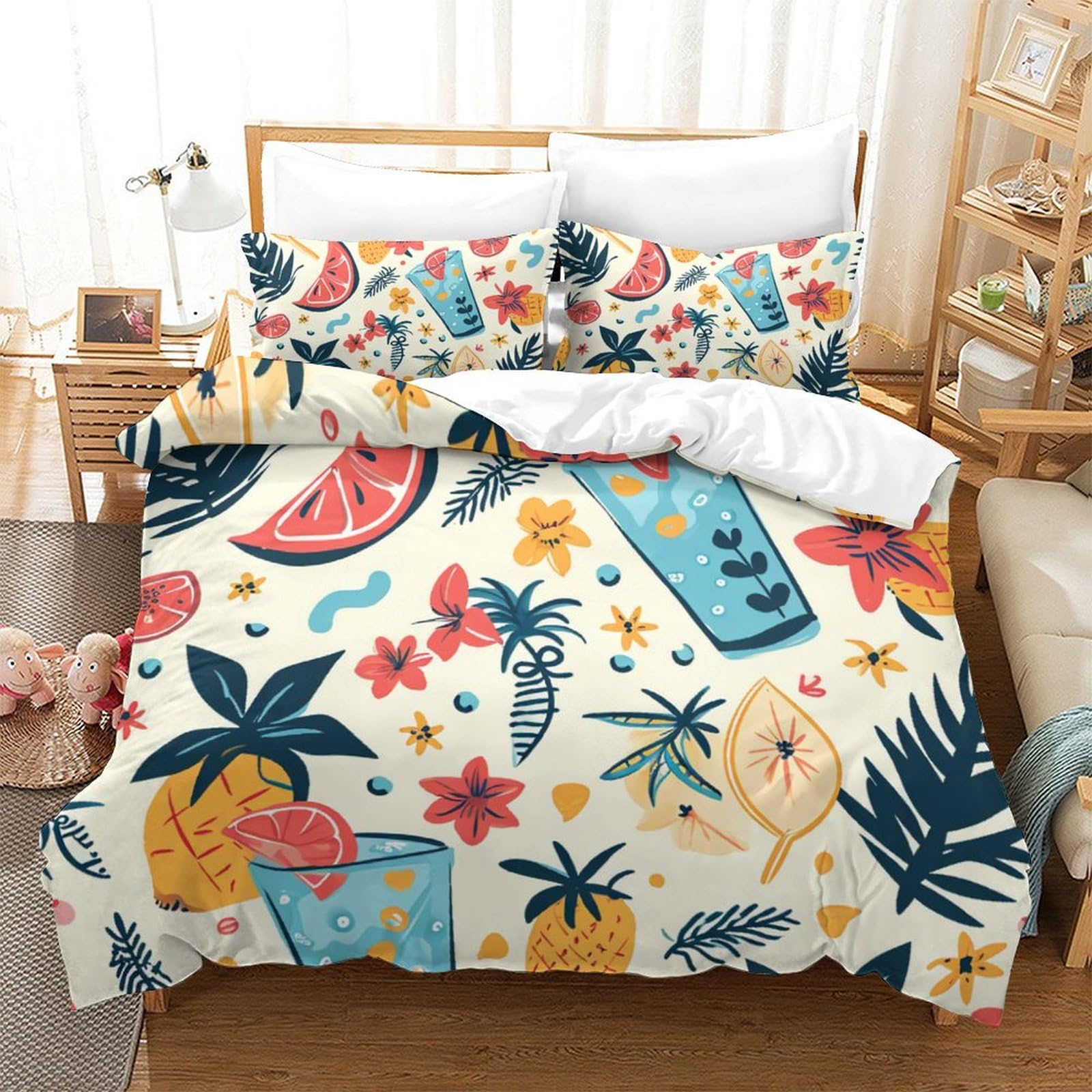 Ensemble de literie microfibre 260x220cm anti-glissement avec housse de couette zippée 3D