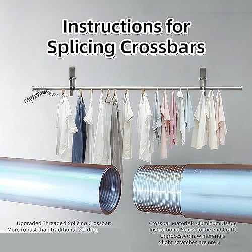 Miniatura 9 de FOLAI Estante de secado de ropa plegable sin taladros de 3 piezas, barra transversal de 63.0 in, adecuado para dormitorio, baño, uso en interiores y