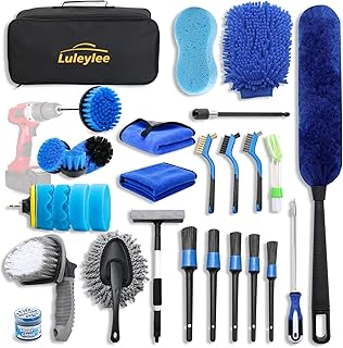 Detailing Brush Set, 30Pcs Car Detailing Kit Interior with Drill Brush Set Car Detailing and 18in Rim Wheel Brush, Car Wash Brush Kit for Interior, Exterior, Windshield, Carpet, Leather, Air Vents