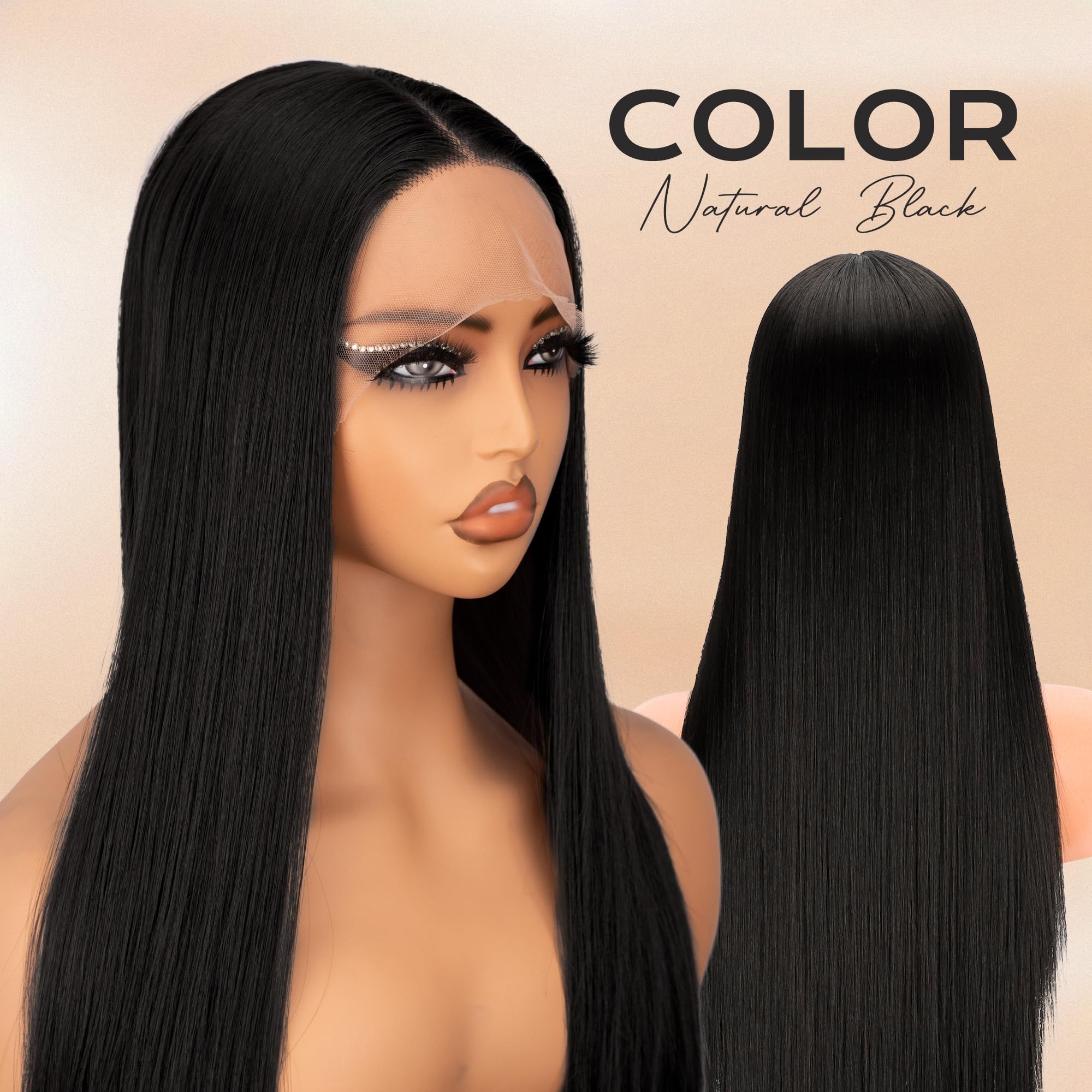 Amazon.com : Black Lace Wig, Synthetic Long Straight Wig 