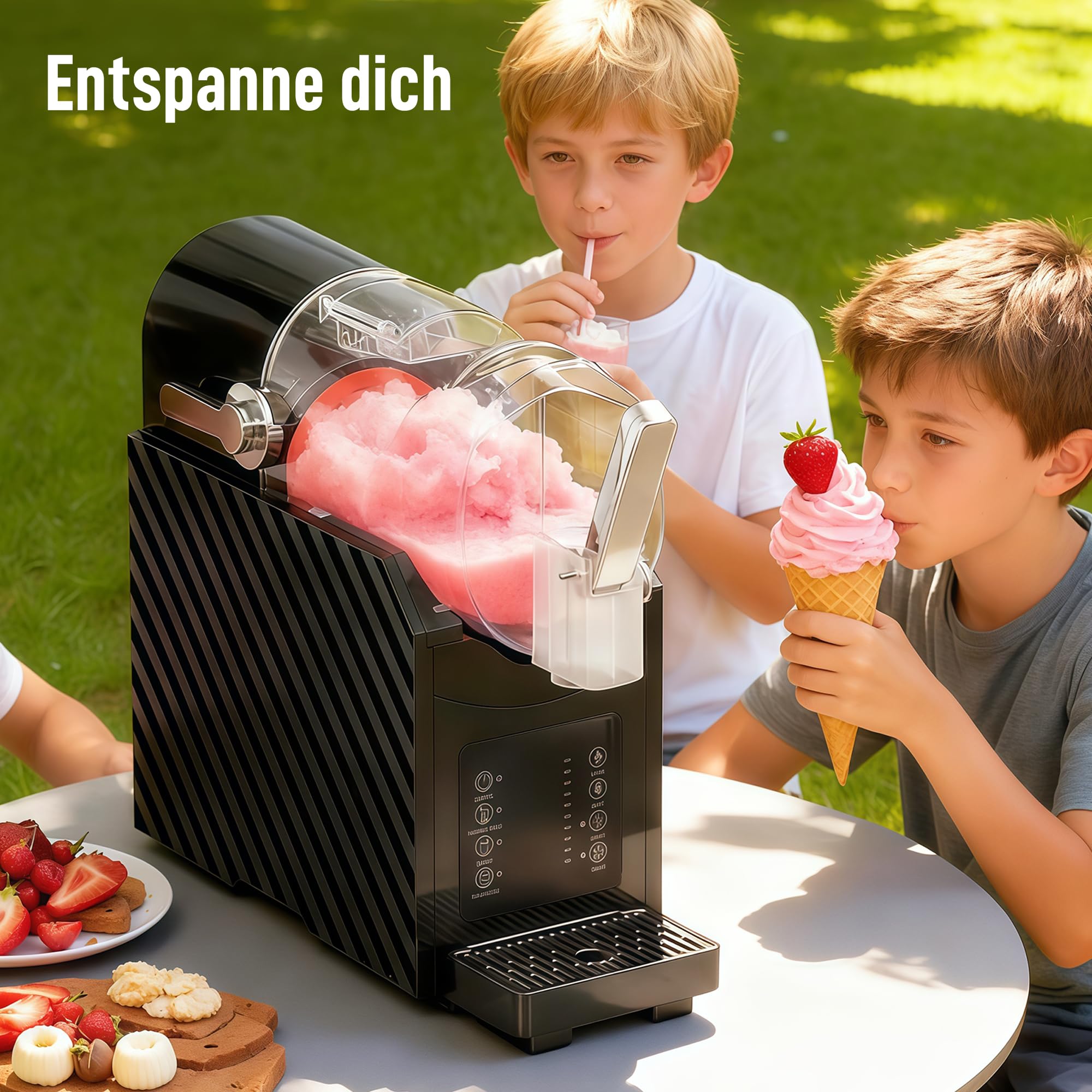 HOMCOM Slush Maschine 1,8 L mit 3 Programmen Selbstreinigung LED-Display Slushy Machine für Zuhause Eis Maker Schwarz