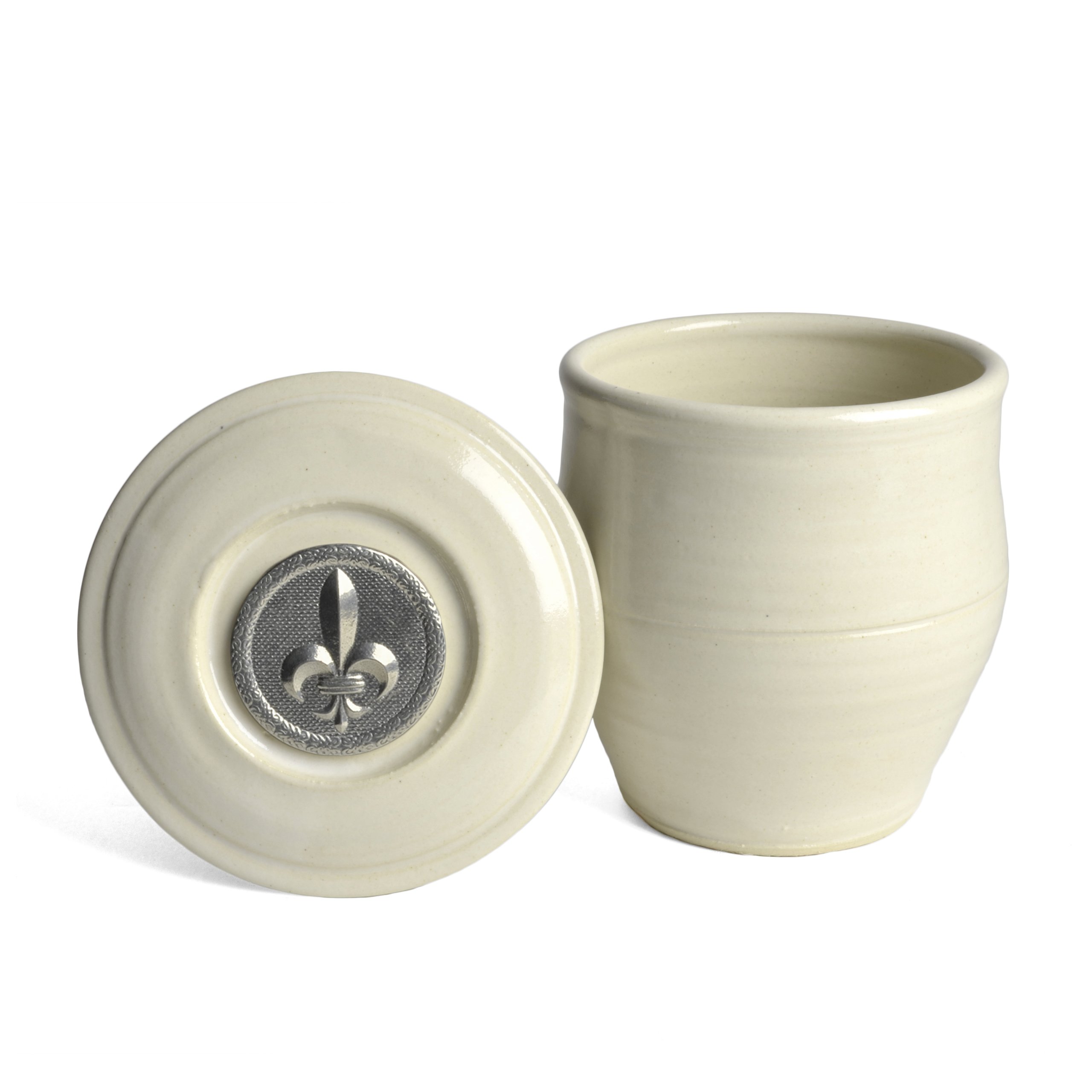 Oregon Stoneware Studio Fleur de Lys French Butter Crock, Whipping Cream