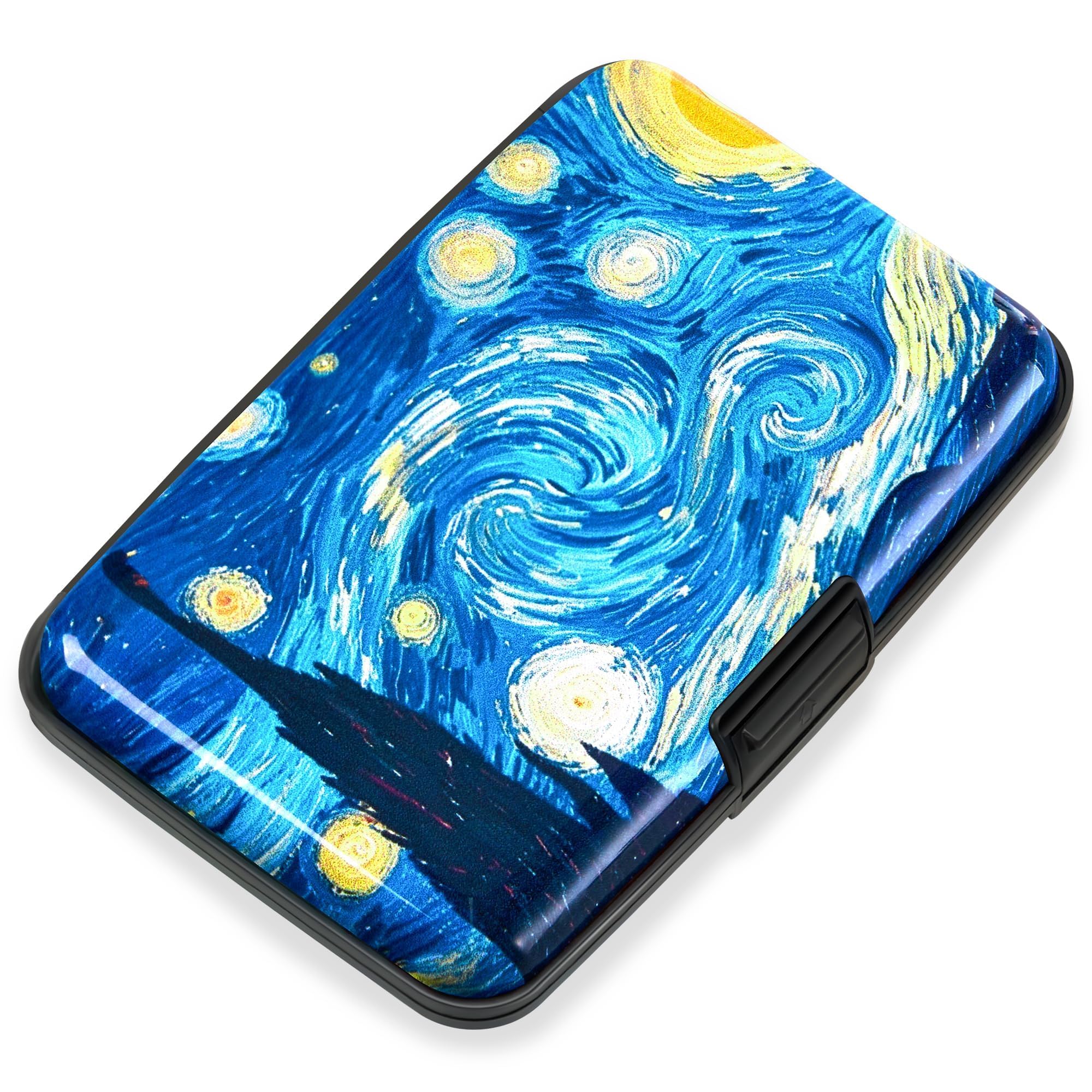 Mayski Credit Card Holder, RFID Blocking, Aluminum Alloy Hard Case, Small Mini Business Metal Wallet for Women Men, The Starry Night