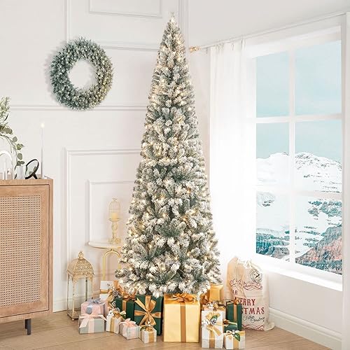 Miniatura 5 de Salzburg - Árbol de Navidad artificial preiluminado esmerilado de 9 pies con 1455 puntas de rama, 500 luces cálidas y soporte de metal, árbol de