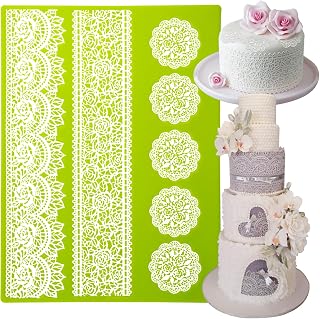 Lace Fondant Mold Large 3-row Silicone Mat for Cake Decorating Scalloped Floral Droplet, Rose Border, Rosette Medallions