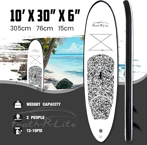 Vista 2 de FEATH-R-LITE Tabla de paddle surf inflable ultraligera de 10 pies x 30 pulgadas/10 pies 6 pulgadas x 33 pulgadas, para todos los niveles