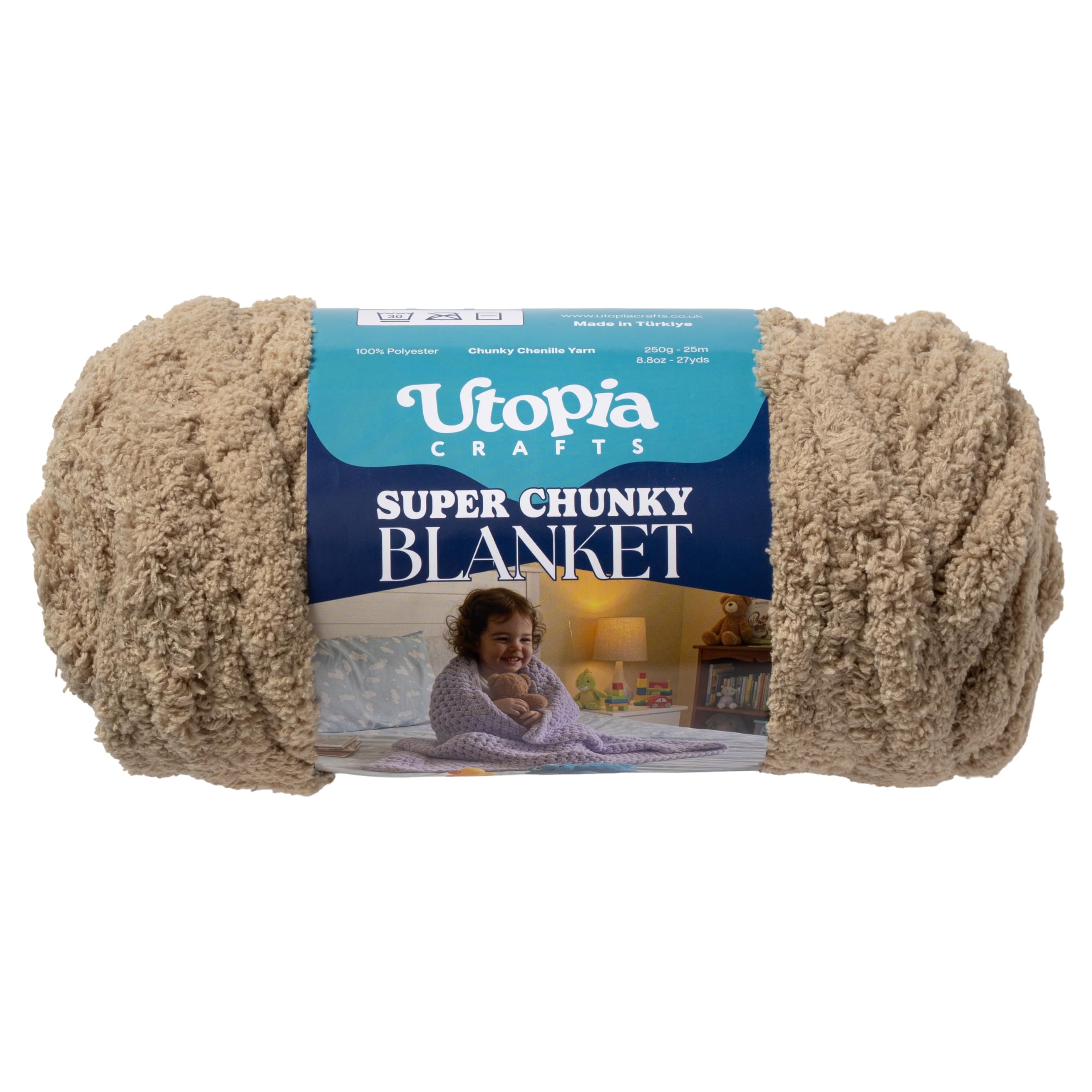 Utopia Crafts Super Chunky Blanket Yarn 250g, Soft Chenille Yarn for Arm Knitting - Thick Bulky Polyester Jumbo Yarn for Hand Knit Throw Blankets, Crochet, DIY Home Décor (Camel)