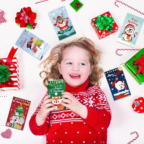Miniatura 6 de Fancy Land Bloc de notas de Navidad, mini cuadernos en espiral para niños, regalos de fiesta escolar, rellenos de calcetines de vacaciones, 24