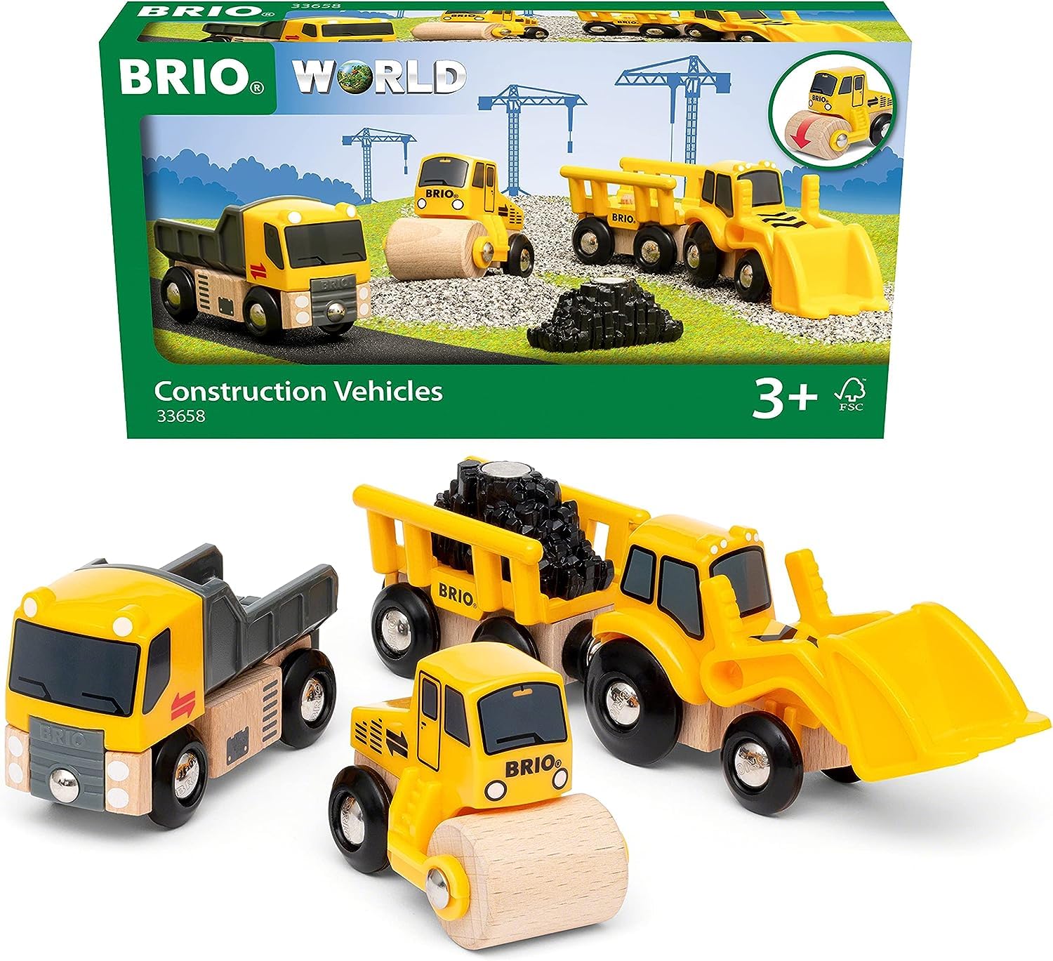 BRIO World 33658 Baustellenfahrzeuge - Ergänzung Holzeisenbahn - Empfohlen ab 3 Jahren