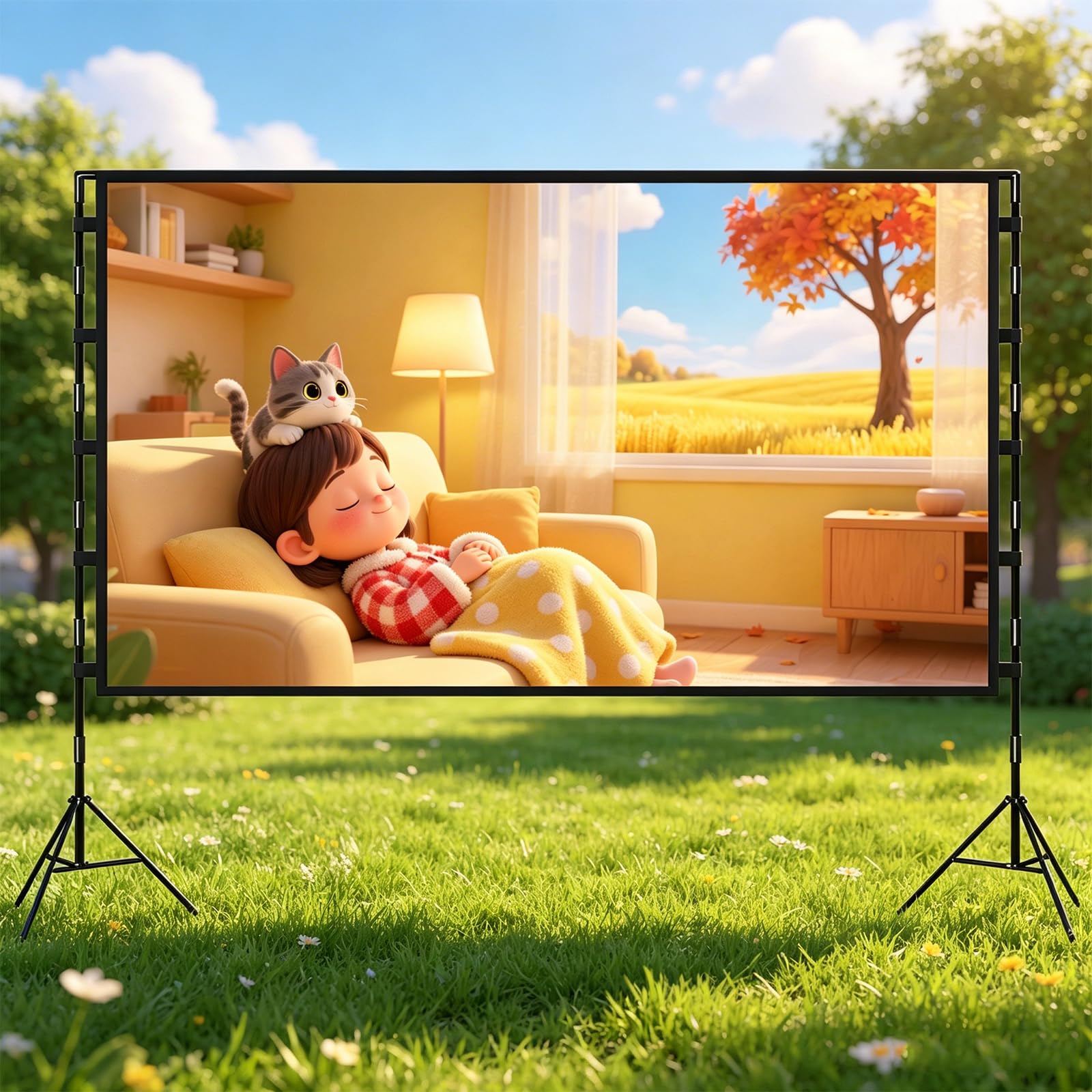 100" Écran de Projection avec Support pour Intérieur, Extérieur, Anti-Rides