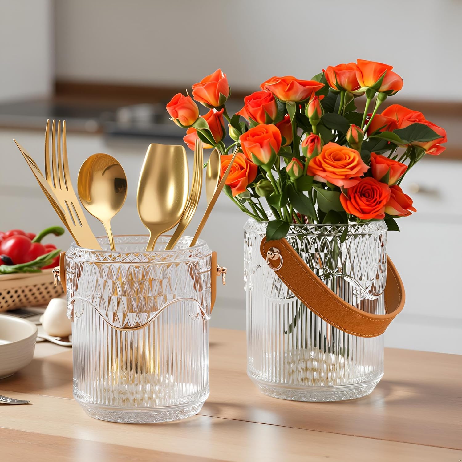 Small Utensil Holder For Party, Kitchen Utensils organizer for Countertop,Forks Spoon and Chopsticks Cooking utensils holders, Vintage Kitchen Decor for House Warming Gift ( Acrylic CH-01)