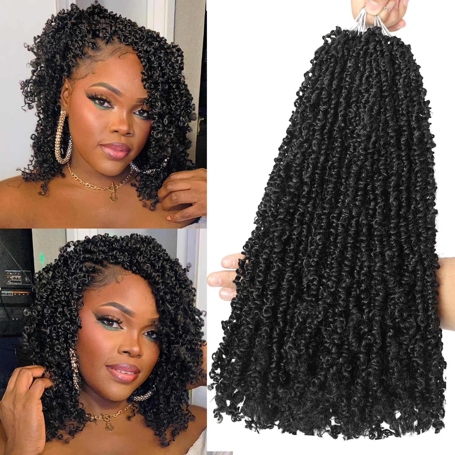 FALEMEI 10 Packs Yanky Twist Crochet Hair 12 Inch Pre-twisted Natural Black Kinky Mini Spring Twist Small Curly Senegalese Braids Yankee (1B(Natural Black)