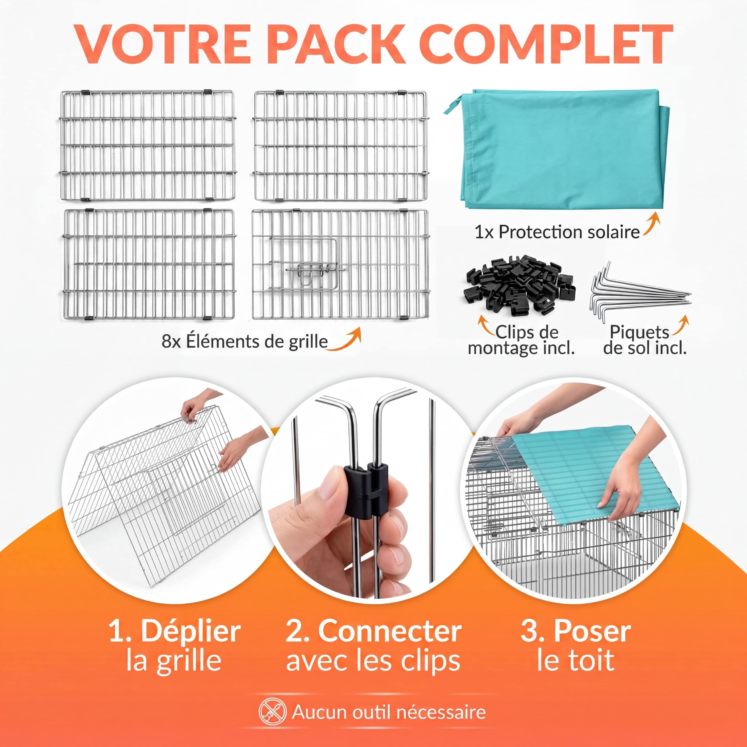 Cadoca Enclos pour Lapin Vert en Métal - Cage Extérieure 180x75 cm avec Toit Amovible et Bâche Protection UV