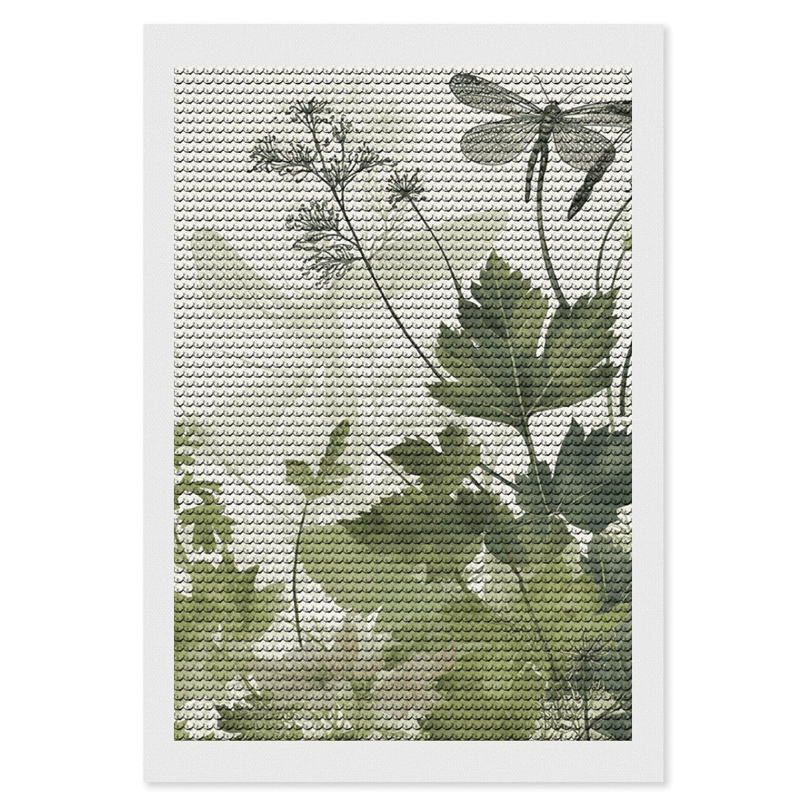 Foliage And Herbs with Dragonflies Winged Diamond Art Kits for Adults, DIY 5D Diamonds Painting Kits for Beginner, Round Full Drill Diamond Dots Painting, Diamonds Pictures Gem Art And Crafts Wall Dec