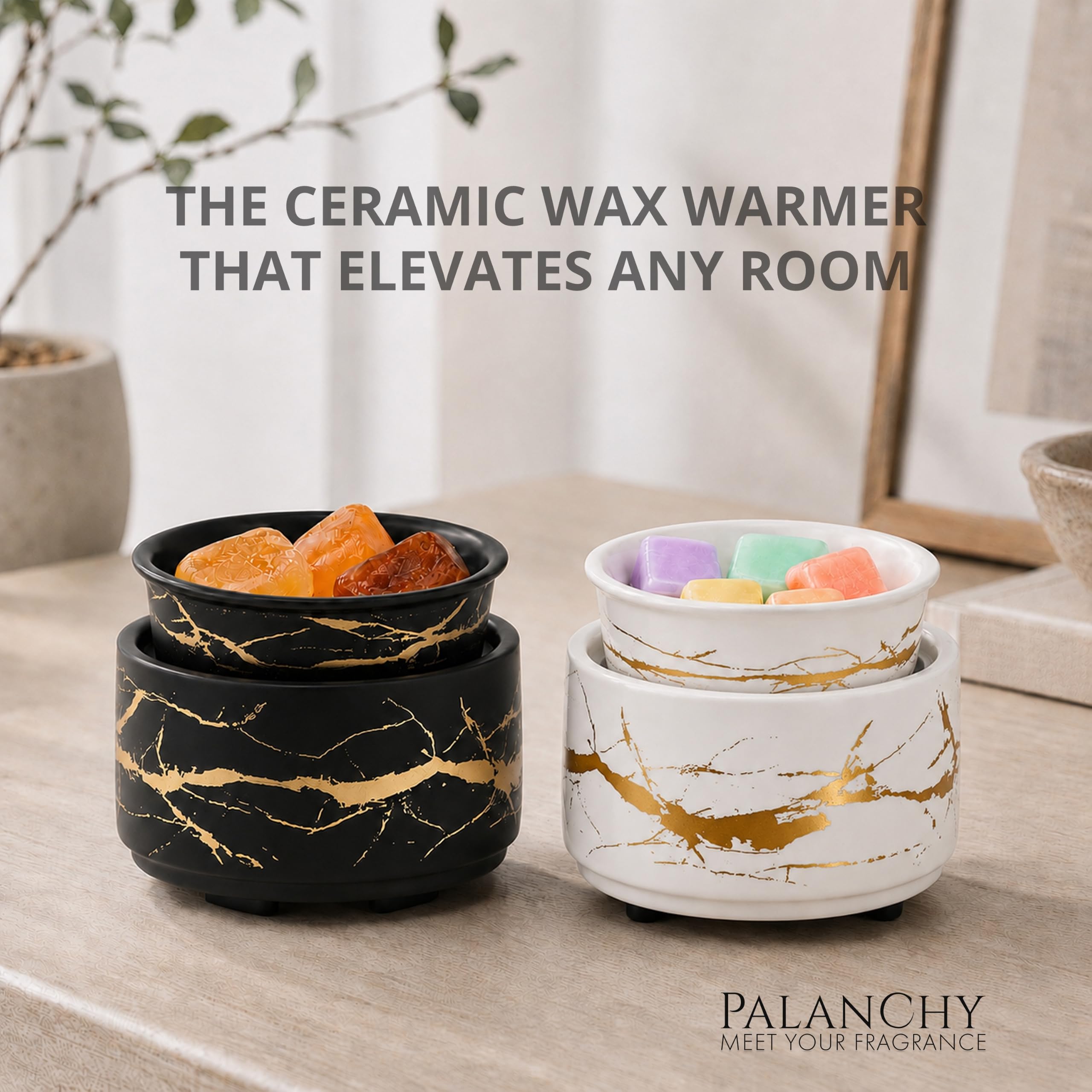 PALANCHY Wachsschmelzwärmer, Keramik, 3-in-1-Ölbrenner, elektrischer Kerzenwachswärmer, Brenner, Duftwärmer für Duftwachse, Zuhause, Büro, Schlafzimmer, Aromatherapie, Geschenk und Dekoration, Weiß