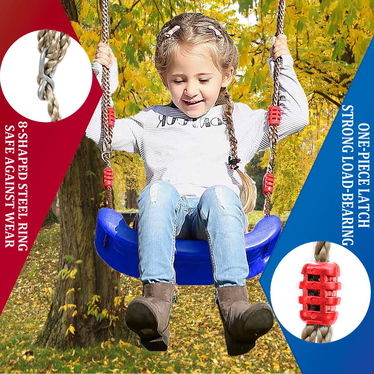 Taeku Asiento de Columpio, Plástico Jardín Árbol Patio Columpio Infantil Niños Bebe con Cuerda Regulables Exterior Interior (Azul)