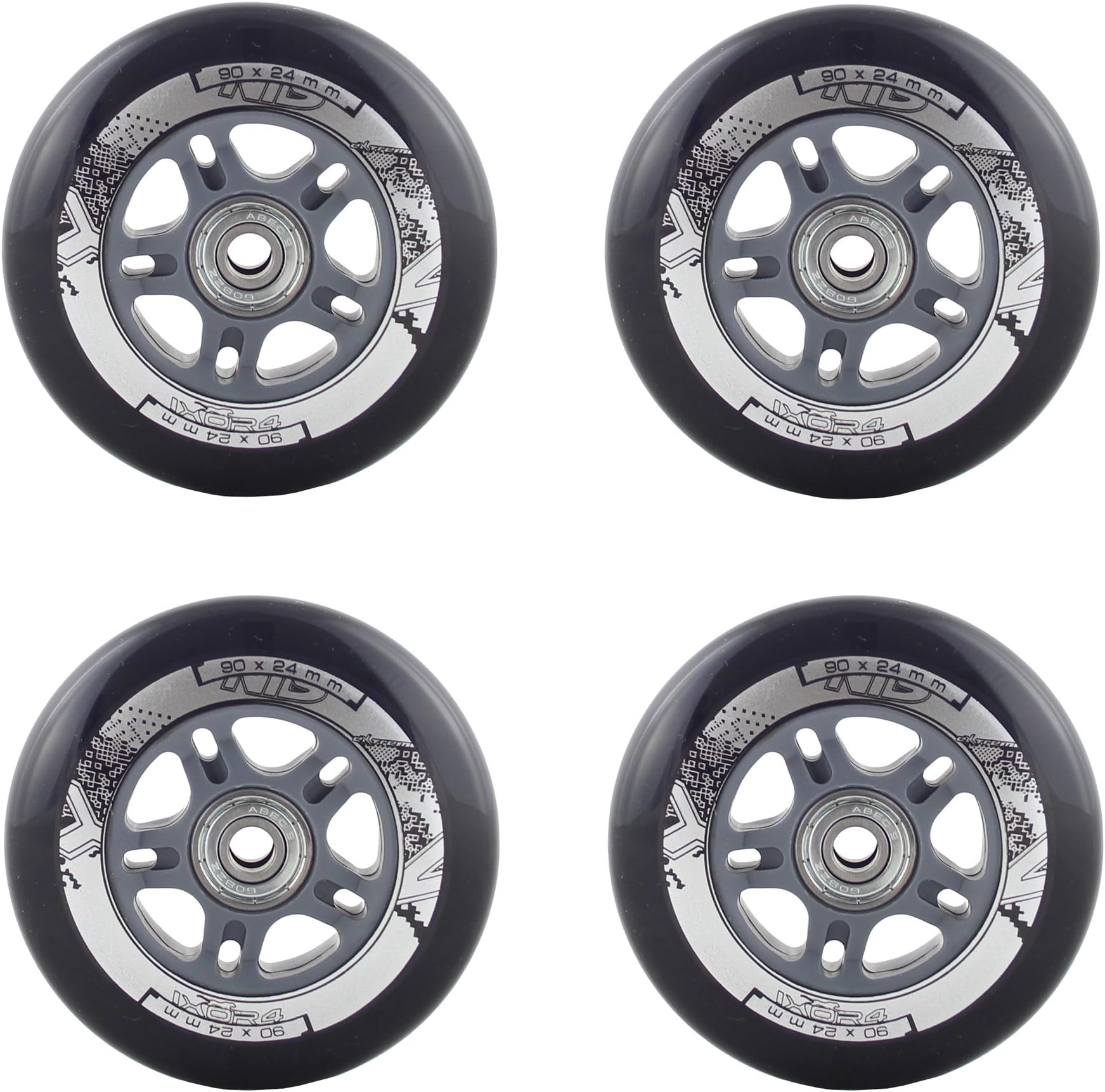 Nils Extreme Roller Inline Skates Wheels & Ball Bearing Roller Skates Pack of 4 PU 90 x 24 82A Black