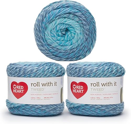 Miniatura 16 de Red Heart Roll with It Melange - Hilo para cortina de 5.3 onzas, acrílico, 4 medianos (peinado), 389 yardas, tejido/ganchillo, paquete de 3, pasarela