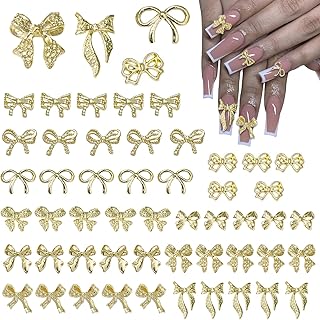 50pcs Metal Bow Nail Charms, Wsimily 3D Gold Bowknot Nail Art Charms Luxury Shiny Alloy Bow Tie Nail Gems DIY Manicure Nail Decoration Accessories for Women Girls