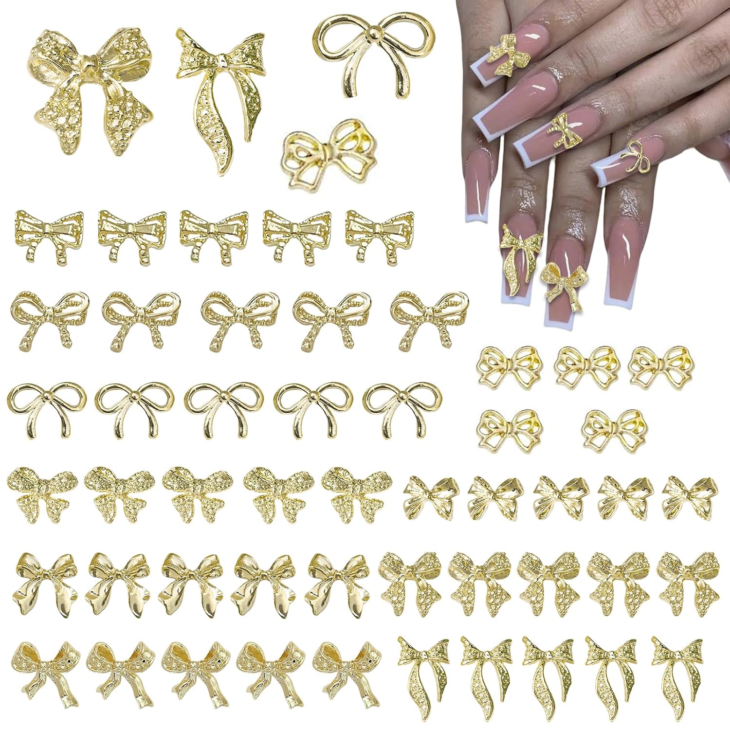 Wsimily Nail Art Charms - 3D Gold Bowknot Decorations