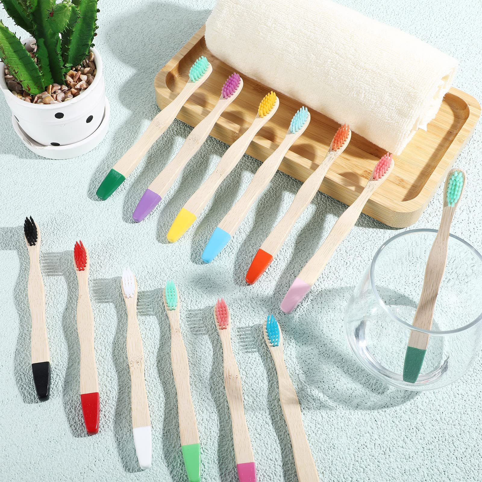 Estune Spazzolini da denti per bambini in bambù con setole morbide, confezionati singolarmente, spazzolini da denti manuali da viaggio, per bambini, adulti, scuola, viaggi, forniture orali da 14 cm