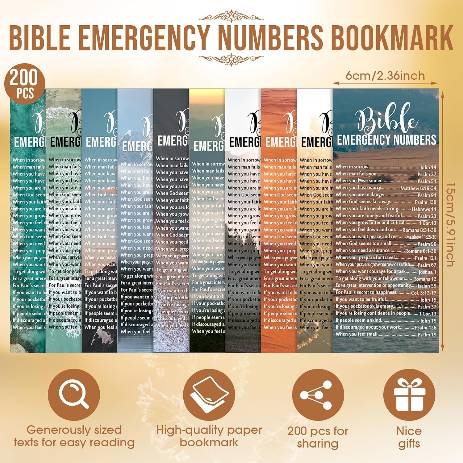 Feifeiya 200 Set Christian Mothers Day Church Gifts 200 Bible Verse Pens Bulk 200 Bible Emergency Numbers Bookmarks Religious Pens Church Visitors Gifts for Mom Men Women(Natural Colors,Scenery Style)