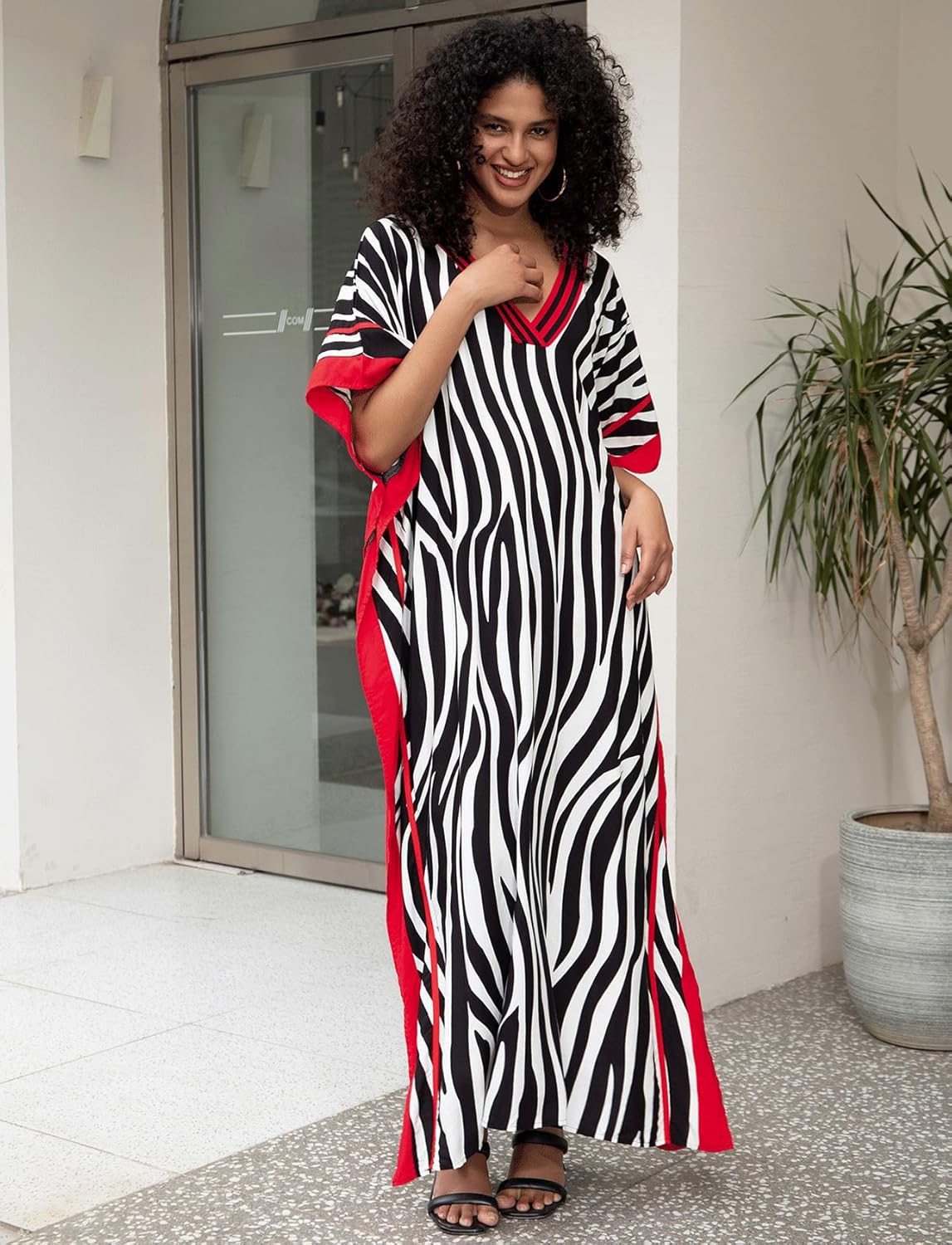 Kaftan Dresses for Women V-Neck Print Swimsuit Cover Up Plus Size Beach Caftan Lounge Dress - Image 7