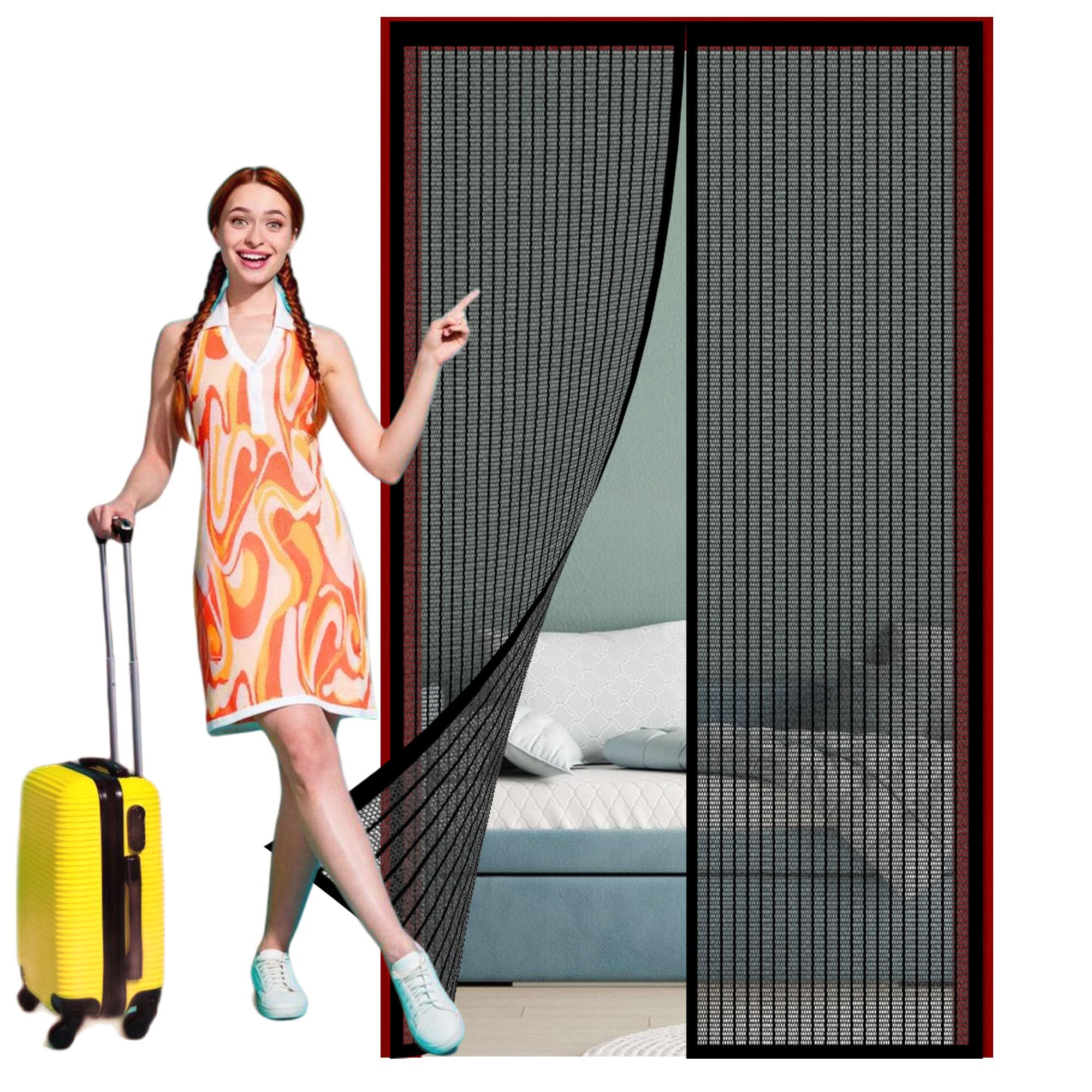 Moustiquaire de porte aimantée 132x233 cm noire sans perçage pour patio