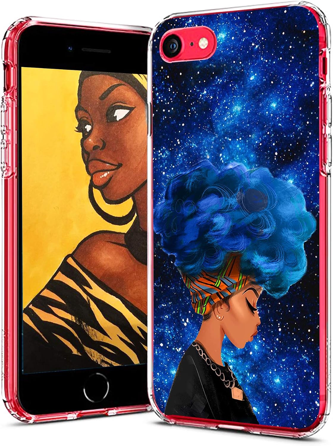 cocomong African American Case Compatible with iPhone SE Case 2020 / iPhone 8 Case/iPhone 7 Case Soft TPU Black Afro Girl Thin Protective Phone Case for iPhone SE 2nd Generation Anti-Drop-Scratch