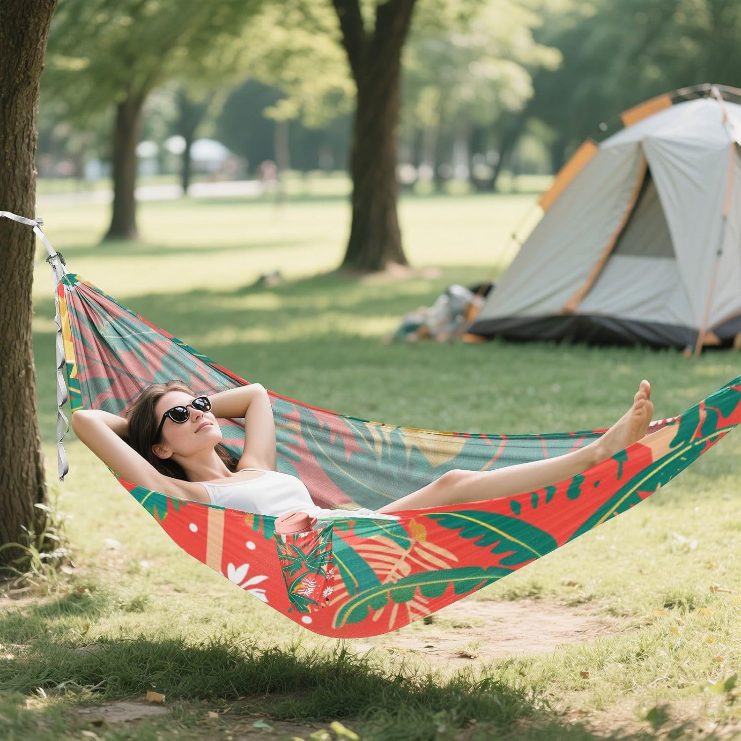 Summer Tropical Trees Camping Hammocks with Hanging Rope Hanging Hammock for Outside Camping Essentials