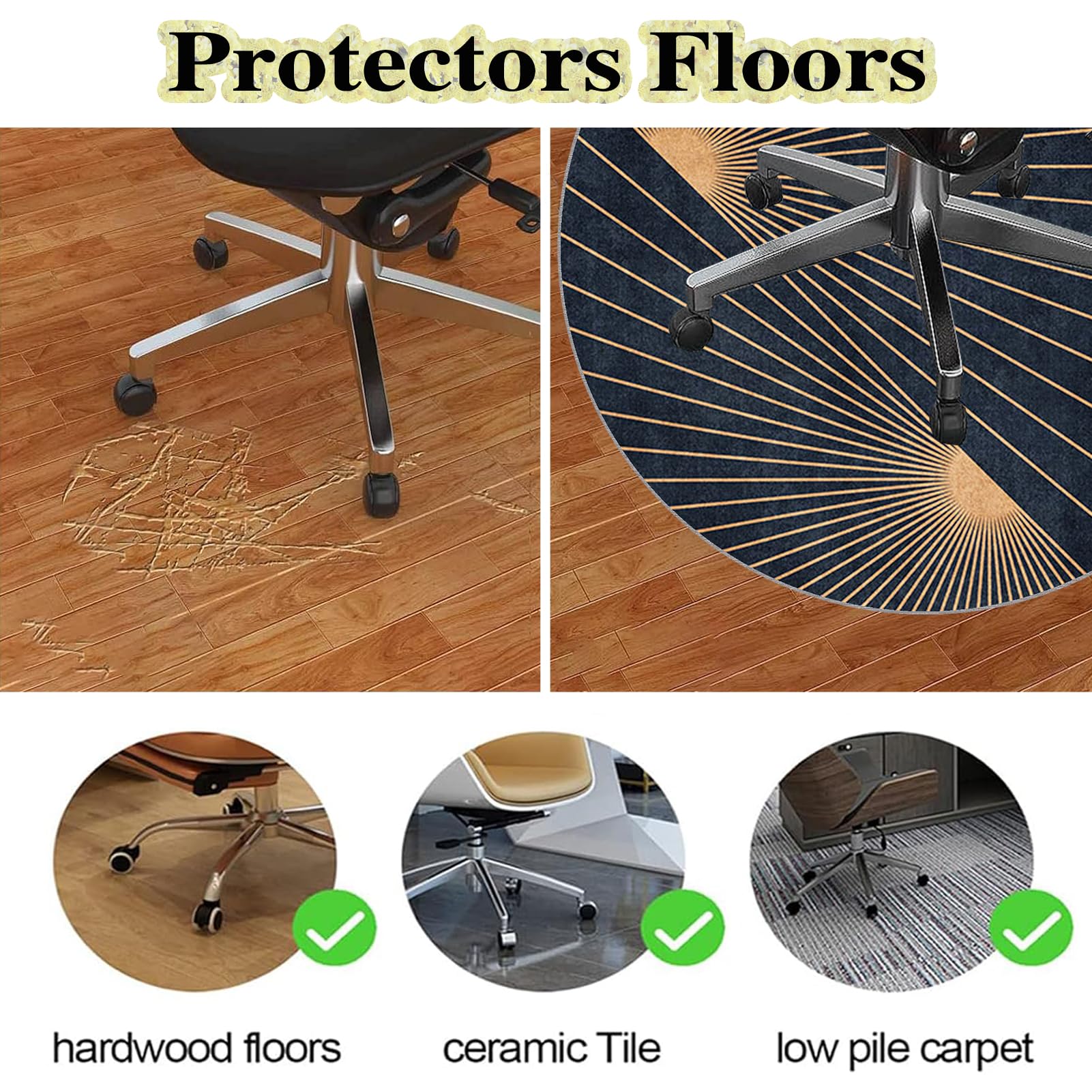 Sedia Ufficio Tappeto Rotondo Gaming Pavimento Tappetino di Protectors Pavimenti per Parquet Piastrelle Tappeto Salvapavimento Tappetino Tappetino Rotondo per Pavimento Multiuso 90 cm