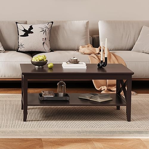 Miniatura 43 de ChooChoo Mesa de centro Oxford con patas más gruesas, mesa de centro de madera negra con almacenamiento para sala de estar Negro -,Negro y