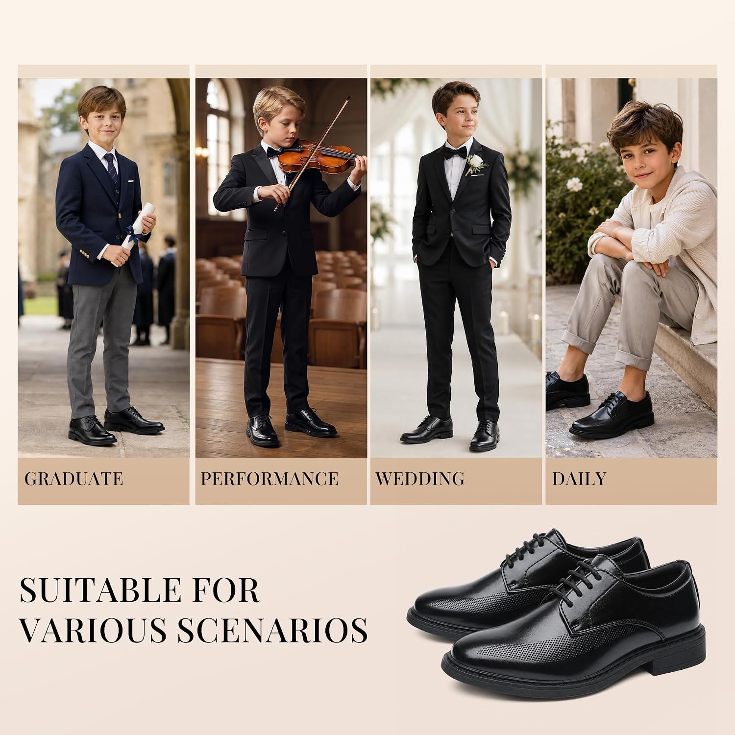 Boy’s Dress Oxford Formal Shoes Lace-up Comfort Wedding Church Uniform Fashion Sneaker Shoes for Little Big Kid