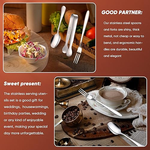 Miniatura 4 de Cunhill 24 piezas de accesorios de charcutería, mini pinzas de cóctel, cucharas pequeñas para servir y tenedores de aperitivos, pinzas de acero