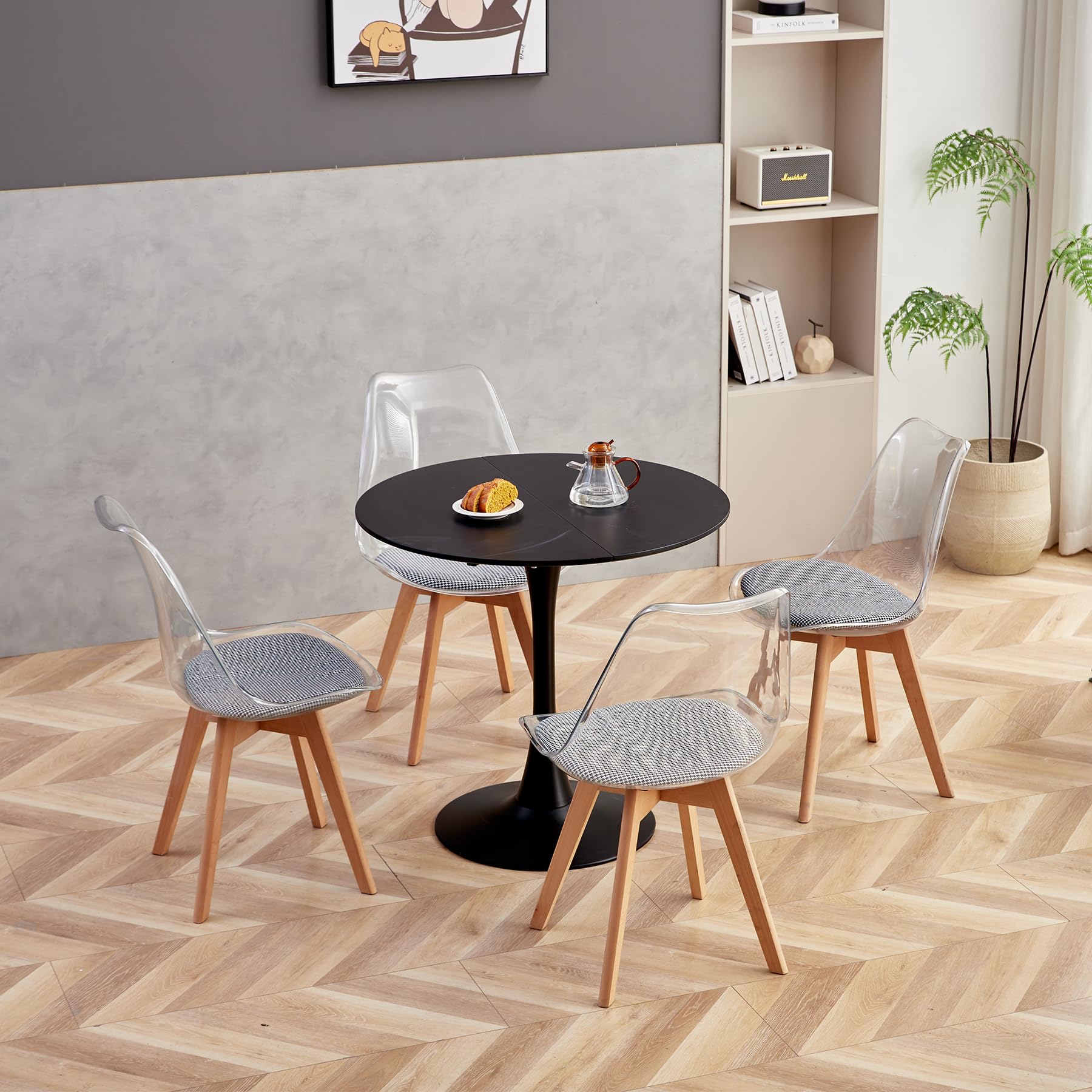 GrandCA HOME Mesa de Comedor Redonda Moderna Negra de 80 cm con Pedestal con Diseño de Tulipán, Mesa de Ocio de Mediados de Siglo para Cocina, Comedor y Sala de Estar