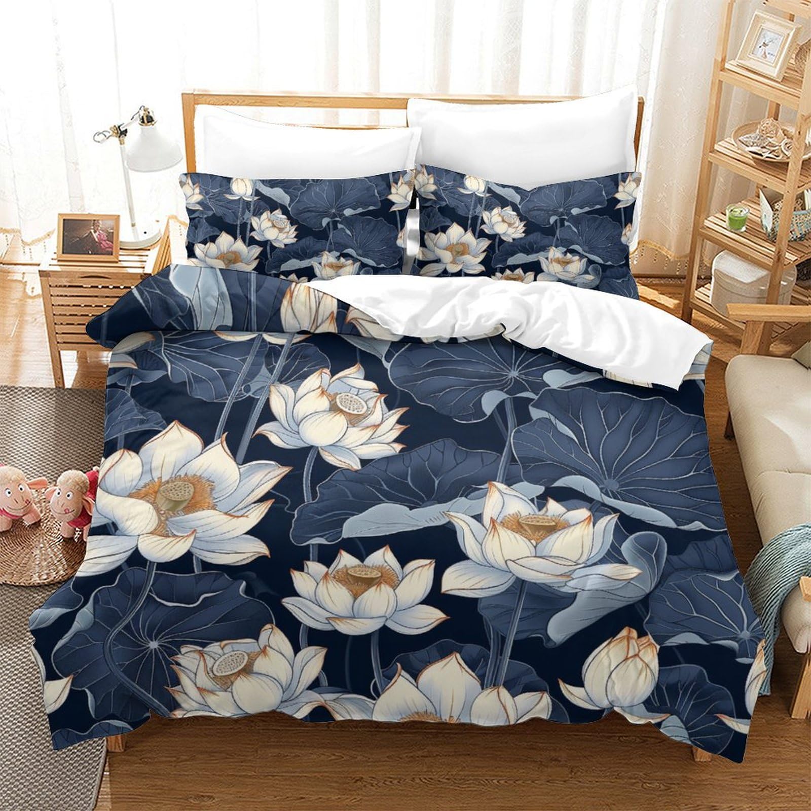 Housse de couette antibactérienne et respirante 220x240cm Fleur de Lotus