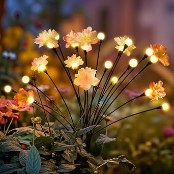 Solar Lights Outdoor Garden, 2 Pack Solar Flowers Firefly Lights [Energy Class A+++]