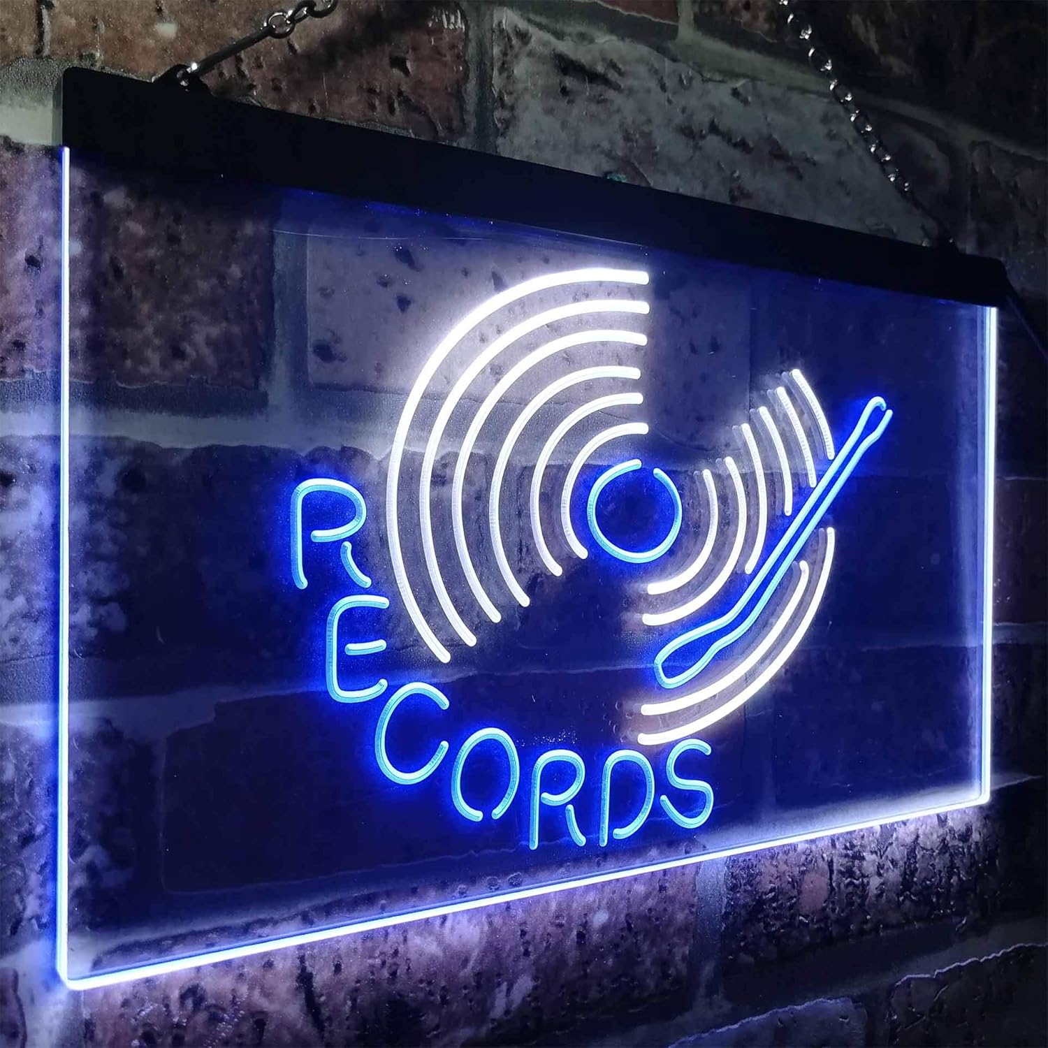 ADVPRO Records Turntable DJ Bar Dual Color LED Neon Sign White & Blue 12" x 8.5" st6s32-i3302-wb