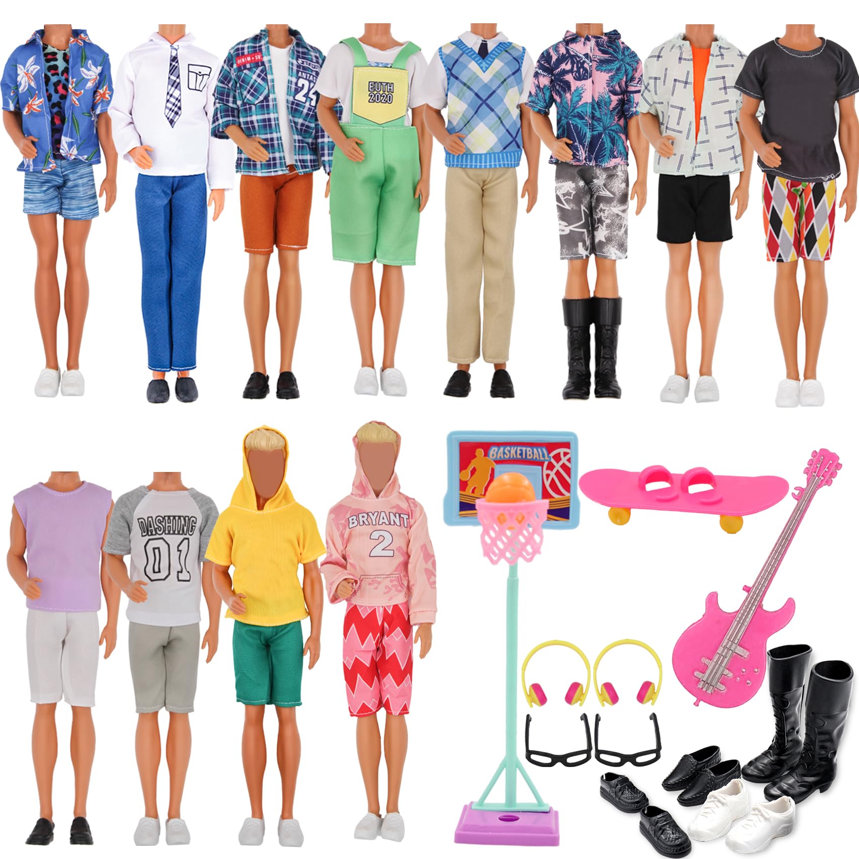 EuTengHao 44Pcs Doll Clothes and Accessories for 12 Inch Boy Dolls Include 27 Different Shirt Jeans Wear Trousers Pants for 12'' Boy Doll Basketball