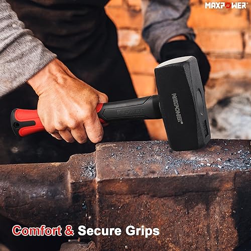 Miniatura 5 de MAXPOWER Cincel de mampostería y martillo de palo de 4 libras con mango de fibra de vidrio de 9 pulgadas