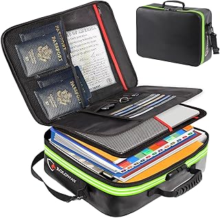 ROLOWAY Fireproof Document Bag with Lock & Reflective Strip (17 x 11.8 x 5 inch), Fireproof Safe Document Organizer, Important Document Storage Bag with Multi-Layer File Organizers (Black)