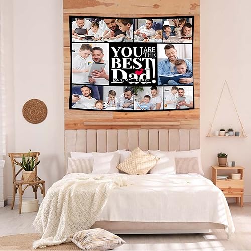 Miniatura 2 de Tiirreez Regalos para el día del padre, tapiz personalizado con texto fotográfico, regalos para papá de hija, hijo, esposa, tapiz personalizado para