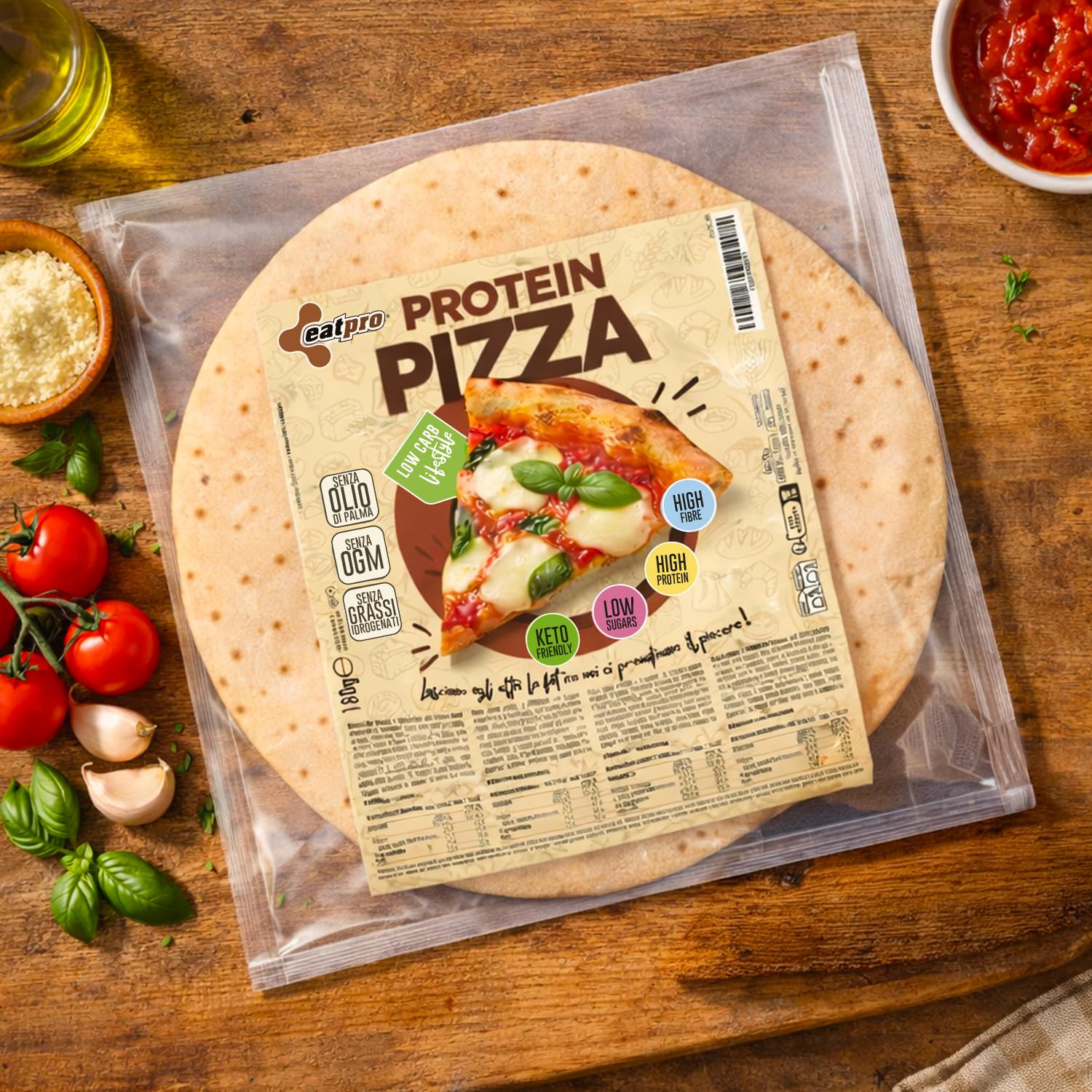 Pizza Proteica Senza Carboidrati EatPro 1 Base Pizza Keto da 180g 12% Carboidrati, 18% Protein Pizza Chetogenica, Low Carb Keto Diet Cibo Proteico, 25% Fibre, Dieta Chetogenica Prodotti