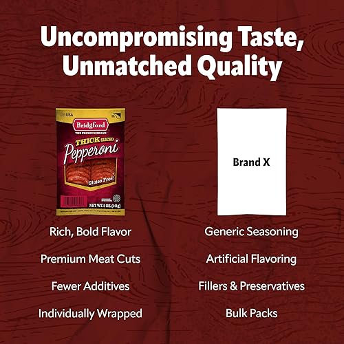 Miniatura 7 de Bridgford Pepperoni en rodajas gruesas de 5 onzas, paquete de 4 rebanadas gruesas de pepperoni para pizza y sándwiches, pepperoni grueso sin