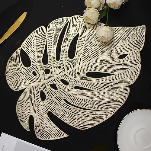 Juego de 6 manteles individuales con hojas huecas para mesa de comedor, manteles de vinilo prensado para mesa de vacaciones, fiestas, bodas, centros