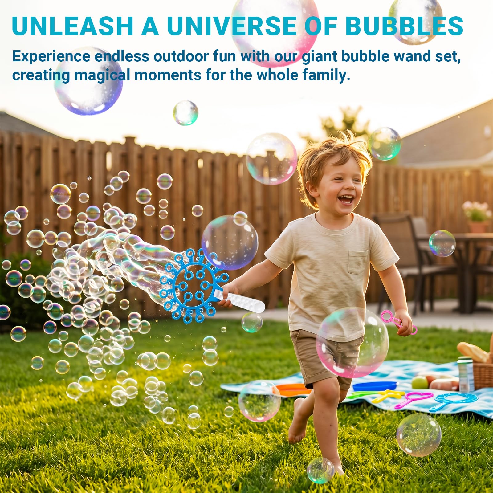 Kit Bacchette per Bolle di Sapone Giganti, 28 Pezzi per Bambini, Giocattolo per Giochi all'Aperto, Giardino, Compleanni e Feste