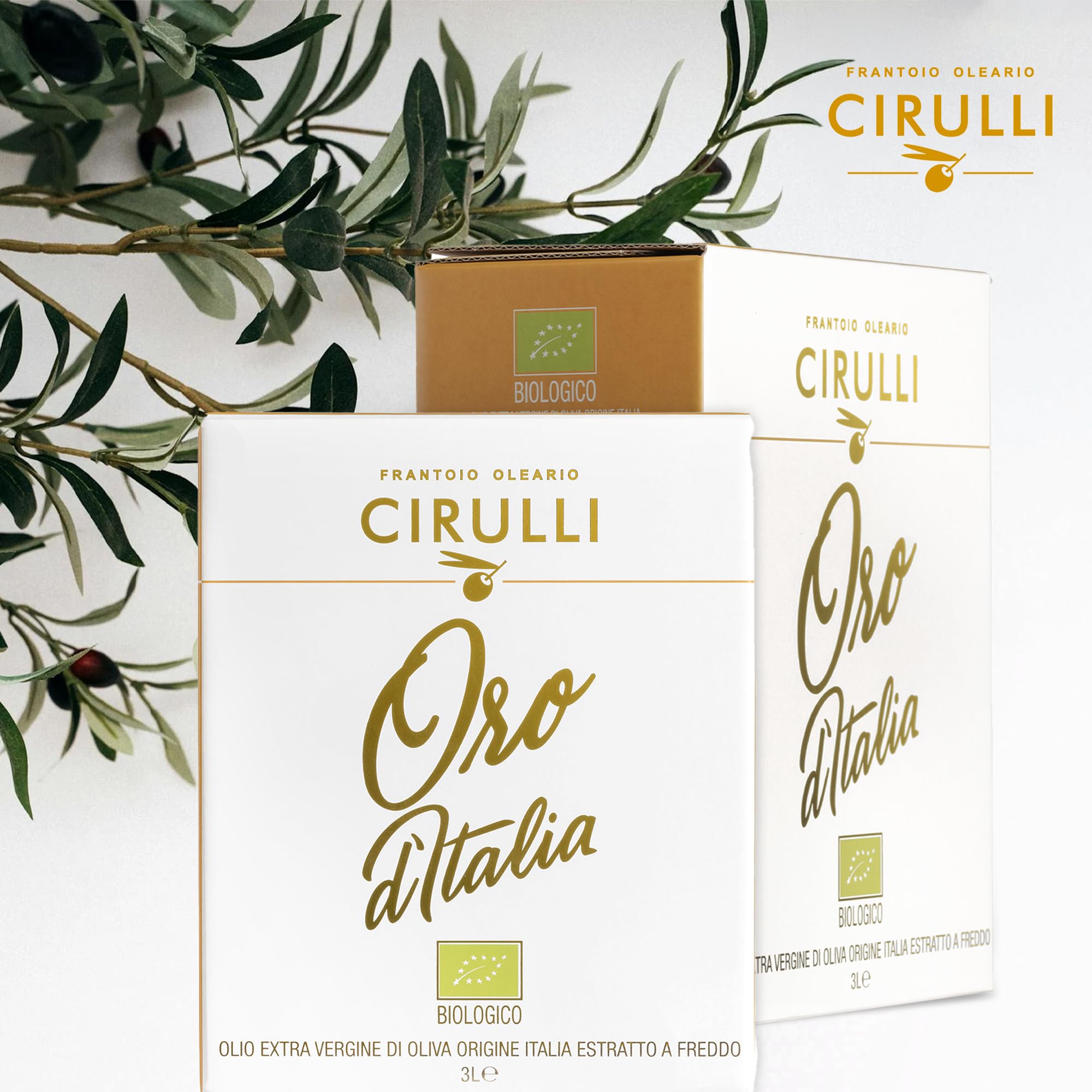 Huile d'Olive Extravergine Biologique Cirulli 100% Italienne - 3L Bag in Box avec Robinet Latéral - Récolte Naturelle - Huile EVO Premium - Brut et Non Filtrée - Sans Additifs